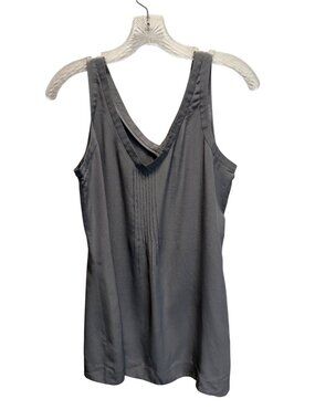 Eileen Fisher Gray Silk Sleeveless V-Neck Top With Pleated Front Detail Womens S